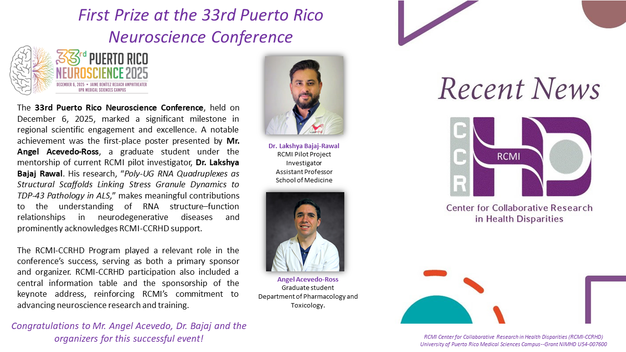 First Prize at the 33rd Puerto Rico Neuroscience Conference
