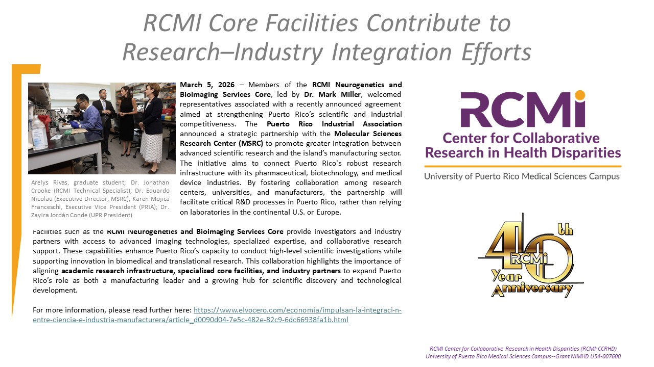 RCMI Core Facilities Contribute to Research–Industry Integration Efforts